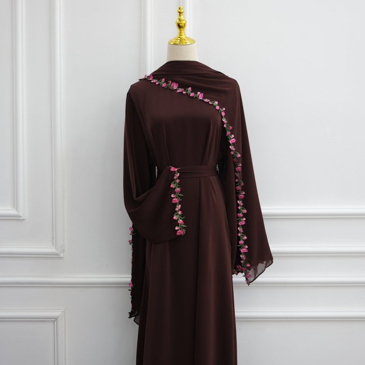 Rose Bud Embroidered Diagonal Trim Maxi Dress(MA455) - Mariam's Collection