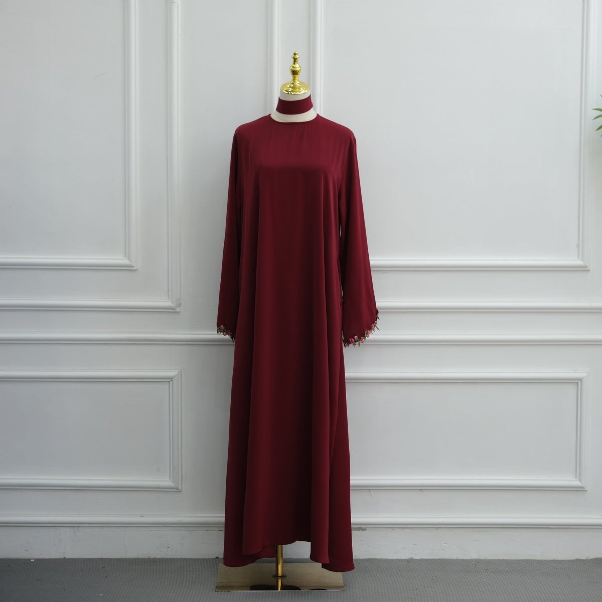 Rose Bud Embroidered Diagonal Trim Maxi Dress(MA455) - Mariam's Collection