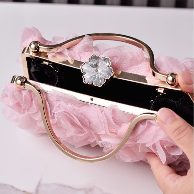 Rose Flower Evening Clutch | Bridal Wedding Bag with Metal Handle(MAC357) - Mariam's Collection