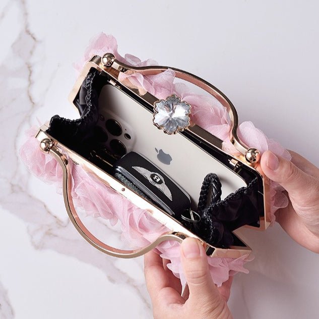 Rose Flower Evening Clutch | Bridal Wedding Bag with Metal Handle(MAC357) - Mariam's Collection