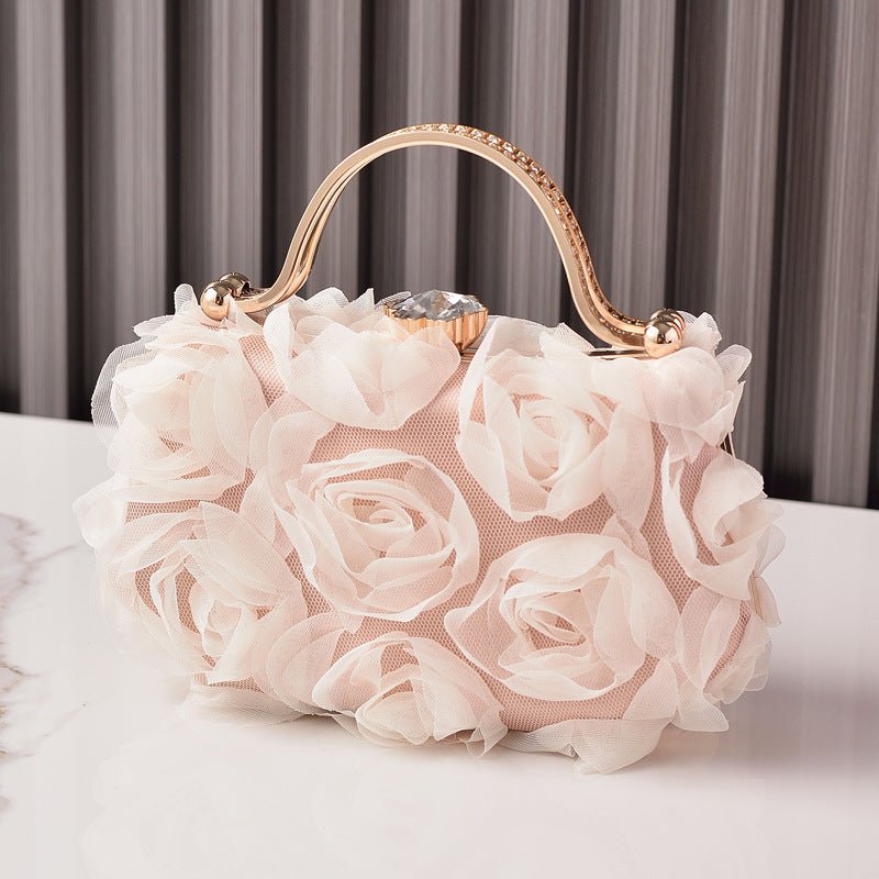 Rose Flower Evening Clutch | Bridal Wedding Bag with Metal Handle(MAC357) - Mariam's Collection