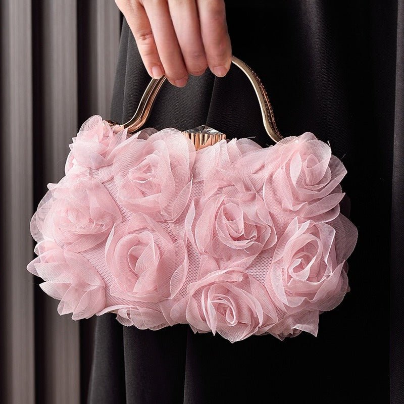 Rose Flower Evening Clutch | Bridal Wedding Bag with Metal Handle(MAC357) - Mariam's Collection