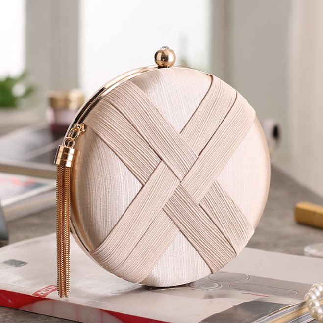 Round Evening Clutch Handbag with Braided Accent (MAC287) - Mariam's Collection