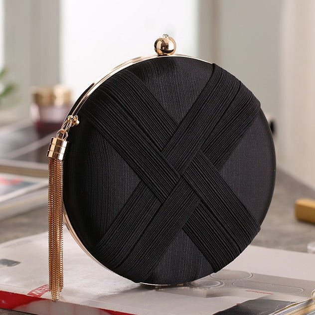 Round Evening Clutch Handbag with Braided Accent (MAC287) - Mariam's Collection