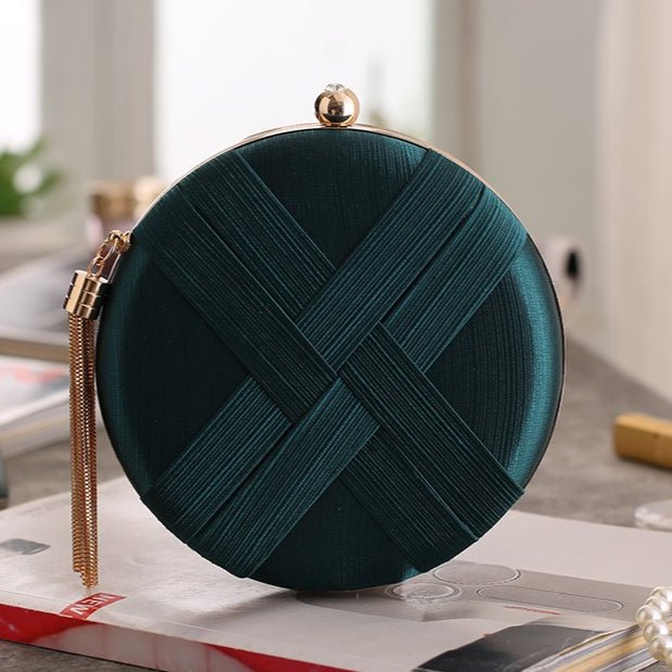 Round Evening Clutch Handbag with Braided Accent (MAC287) - Mariam's Collection