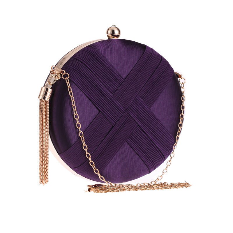 Round Evening Clutch Handbag with Braided Accent (MAC287) - Mariam's Collection