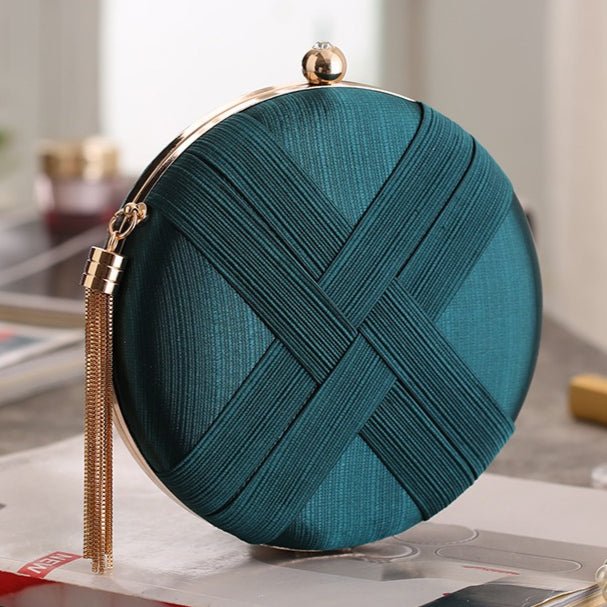 Round Evening Clutch Handbag with Braided Accent (MAC287) - Mariam's Collection