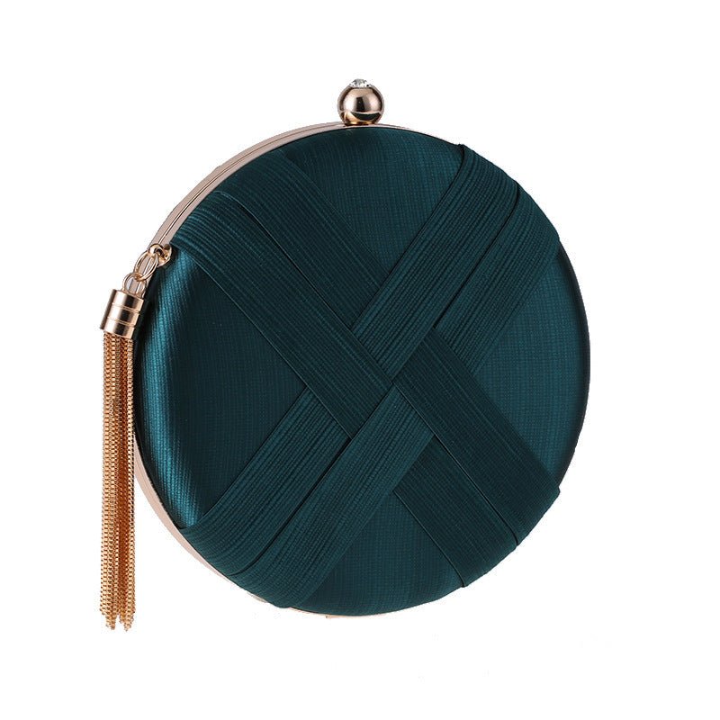 Round Evening Clutch Handbag with Braided Accent (MAC287) - Mariam's Collection
