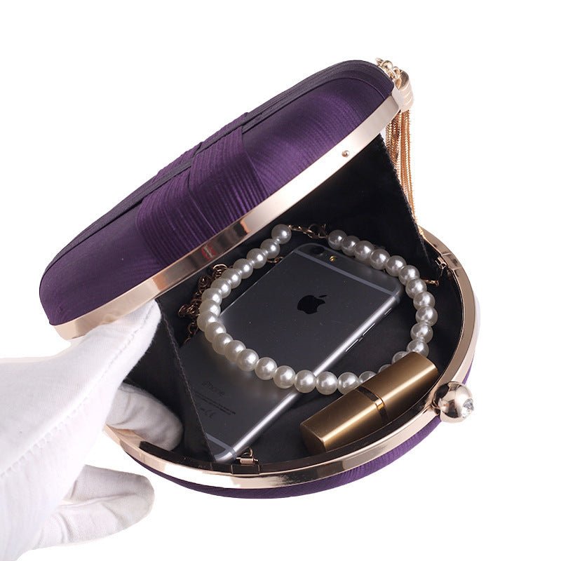 Round Evening Clutch Handbag with Braided Accent (MAC287) - Mariam's Collection