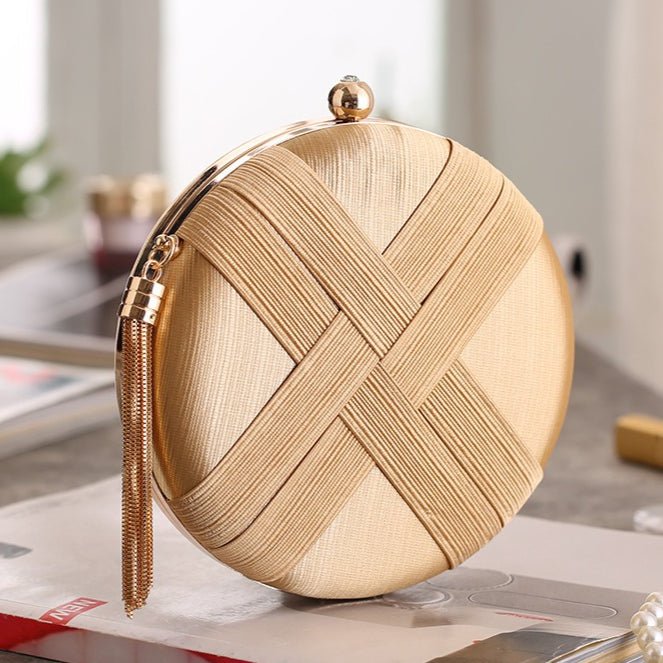 Round Evening Clutch Handbag with Braided Accent (MAC287) - Mariam's Collection