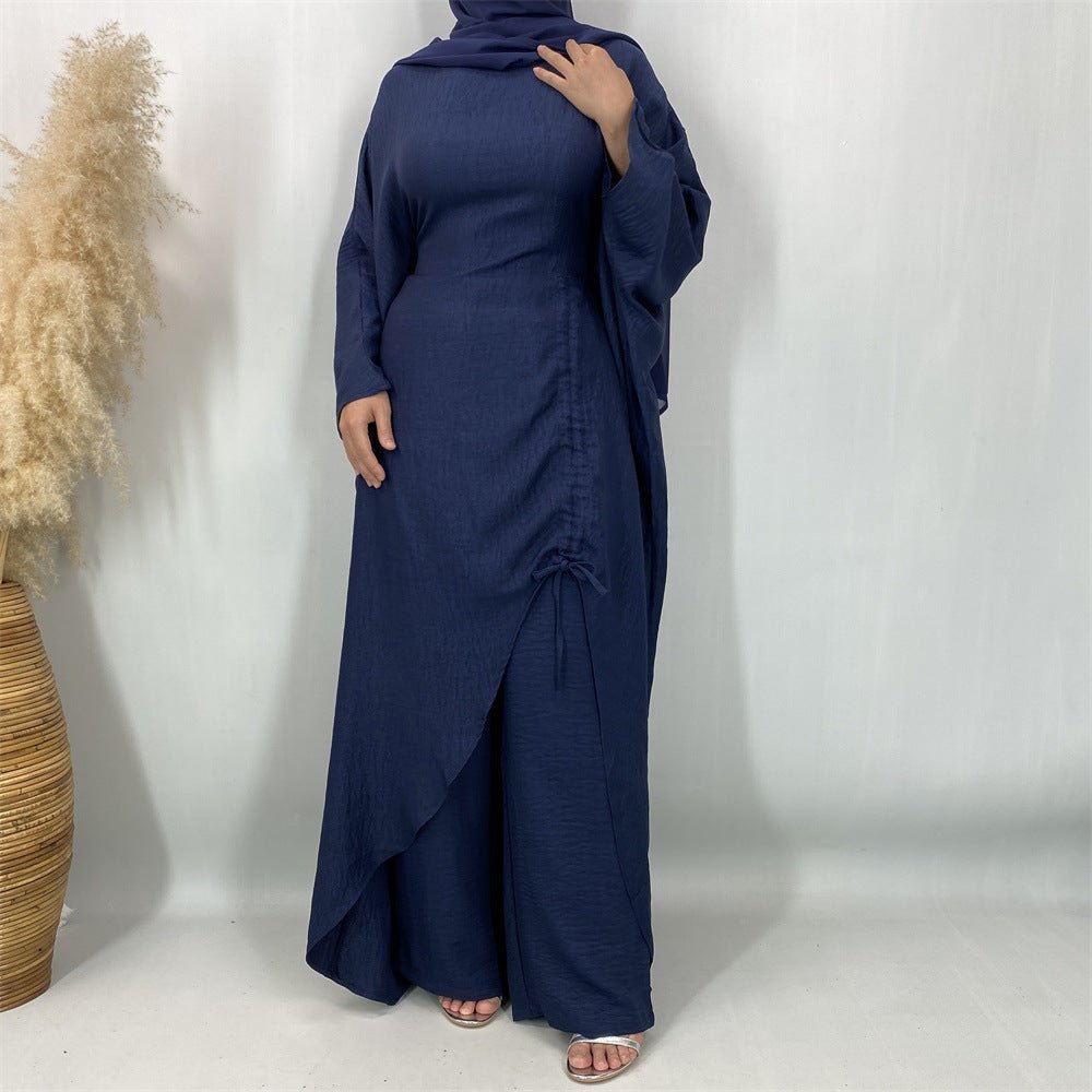 Ruched Drawstring Batwing Top & Wide-Leg Trousers Co-ord Set(MS478) - Mariam's Collection