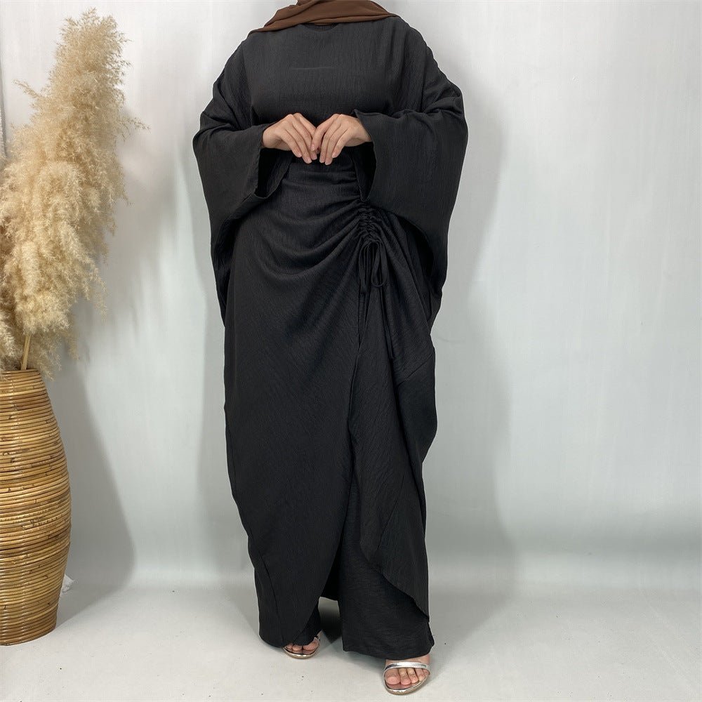 Ruched Drawstring Batwing Top & Wide-Leg Trousers Co-ord Set(MS478) - Mariam's Collection