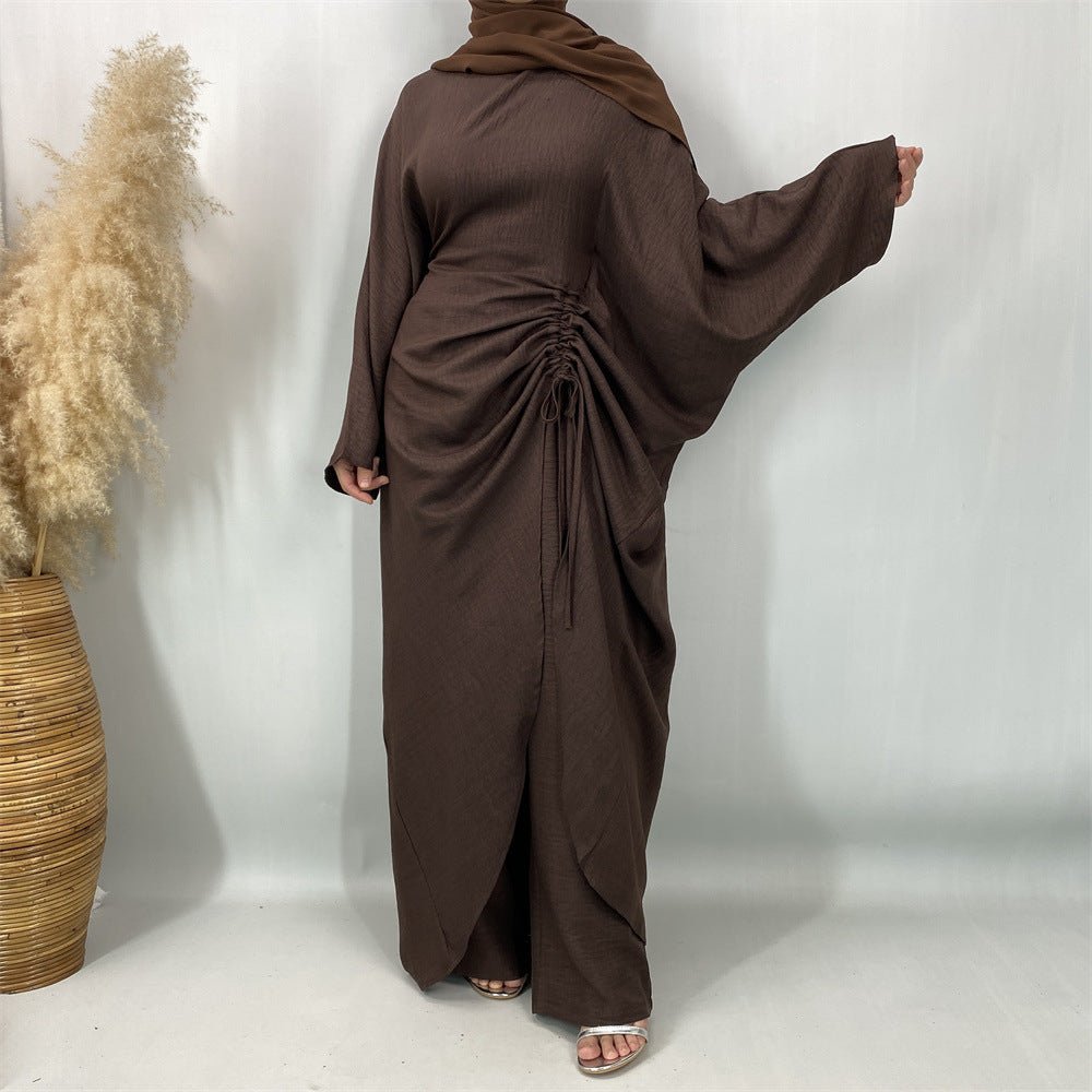 Ruched Drawstring Batwing Top & Wide-Leg Trousers Co-ord Set(MS478) - Mariam's Collection