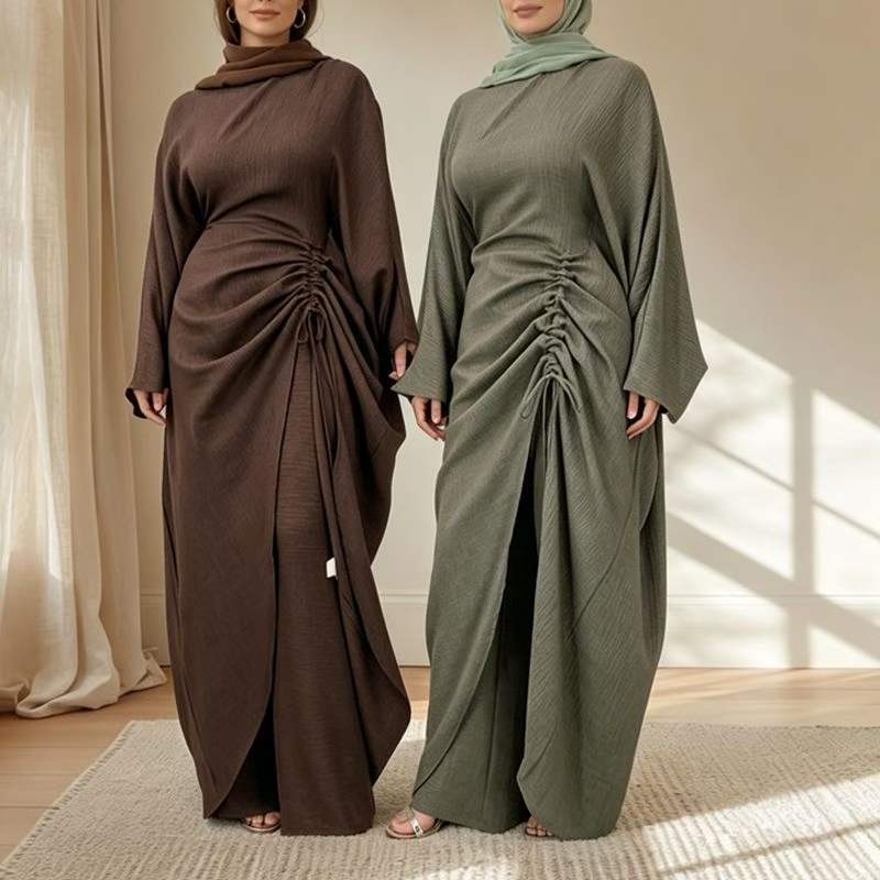 Ruched Drawstring Batwing Top & Wide-Leg Trousers Co-ord Set(MS478) - Mariam's Collection