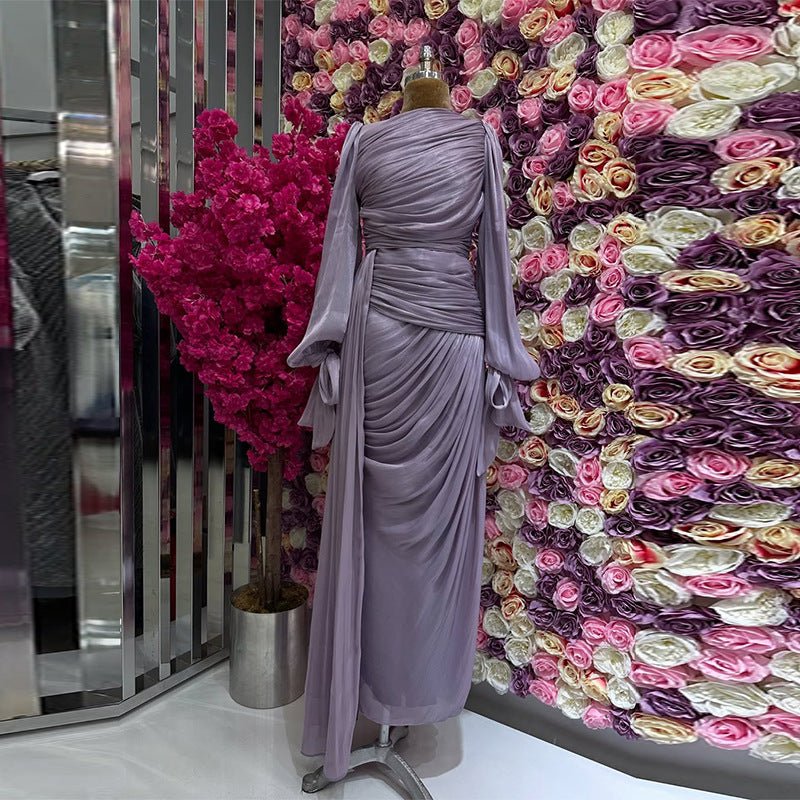 Ruched Evening Dress | Puff Sleeve Bodycon Maxi Dress(MS280) - Mariam's Collection