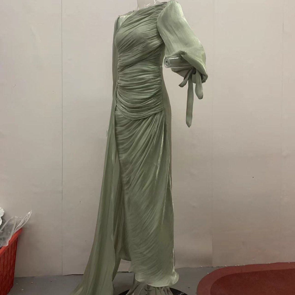 Ruched Evening Dress | Puff Sleeve Bodycon Maxi Dress(MS280) - Mariam's Collection