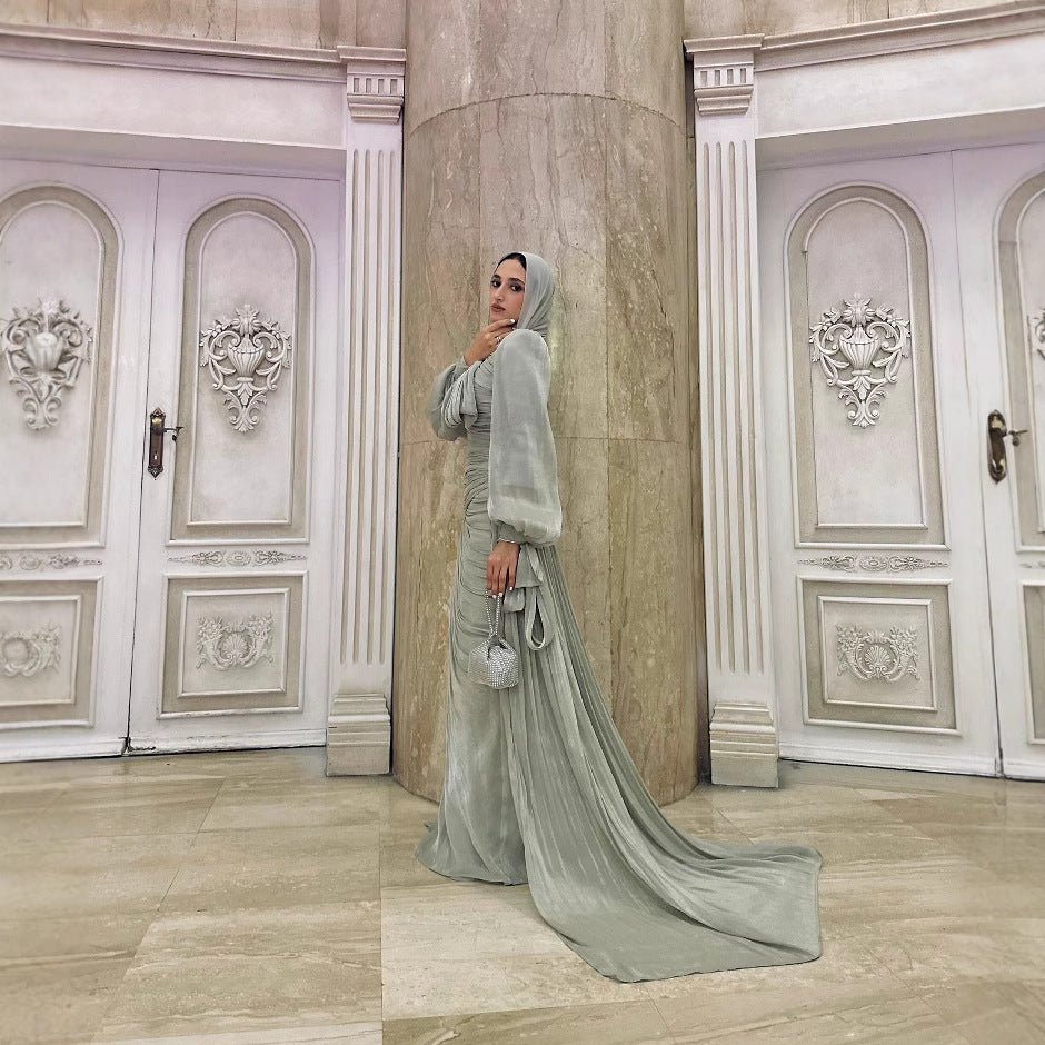 Ruched Evening Dress | Puff Sleeve Bodycon Maxi Dress(MS280) - Mariam's Collection