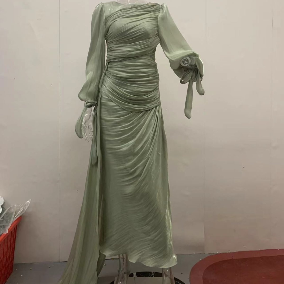 Ruched Evening Dress | Puff Sleeve Bodycon Maxi Dress(MS280) - Mariam's Collection