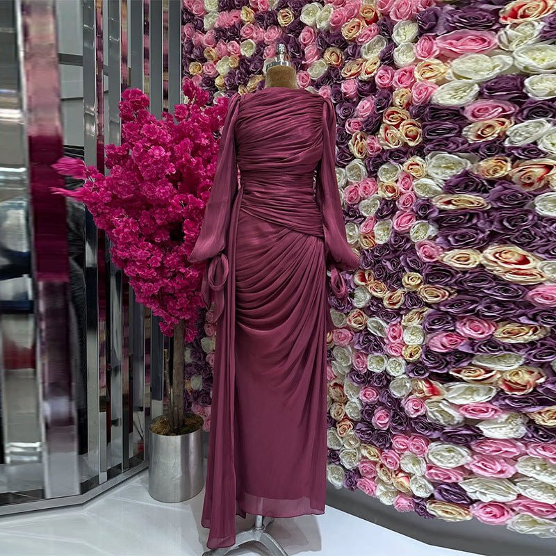 Ruched Evening Dress | Puff Sleeve Bodycon Maxi Dress(MS280) - Mariam's Collection