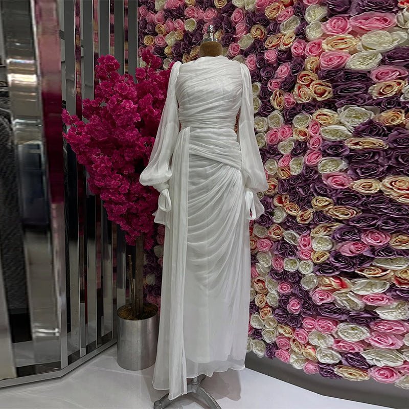 Ruched Evening Dress | Puff Sleeve Bodycon Maxi Dress(MS280) - Mariam's Collection