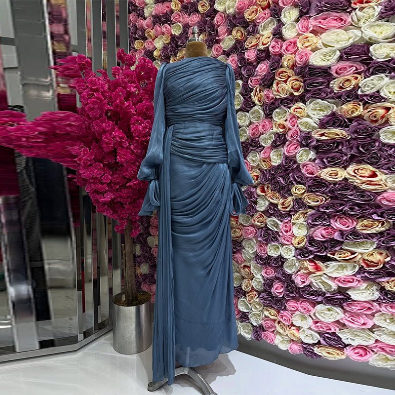 Ruched Evening Dress | Puff Sleeve Bodycon Maxi Dress(MS280) - Mariam's Collection