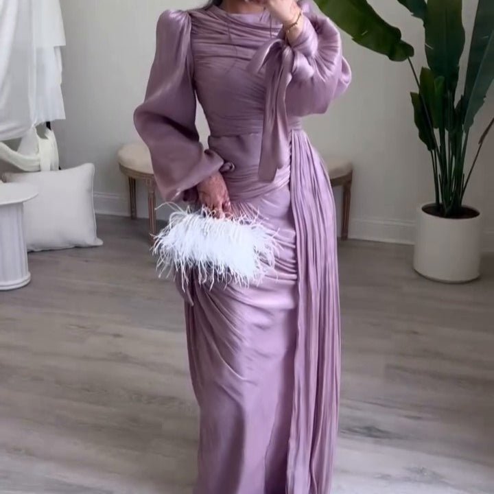 Ruched Evening Dress | Puff Sleeve Bodycon Maxi Dress(MS280) - Mariam's Collection