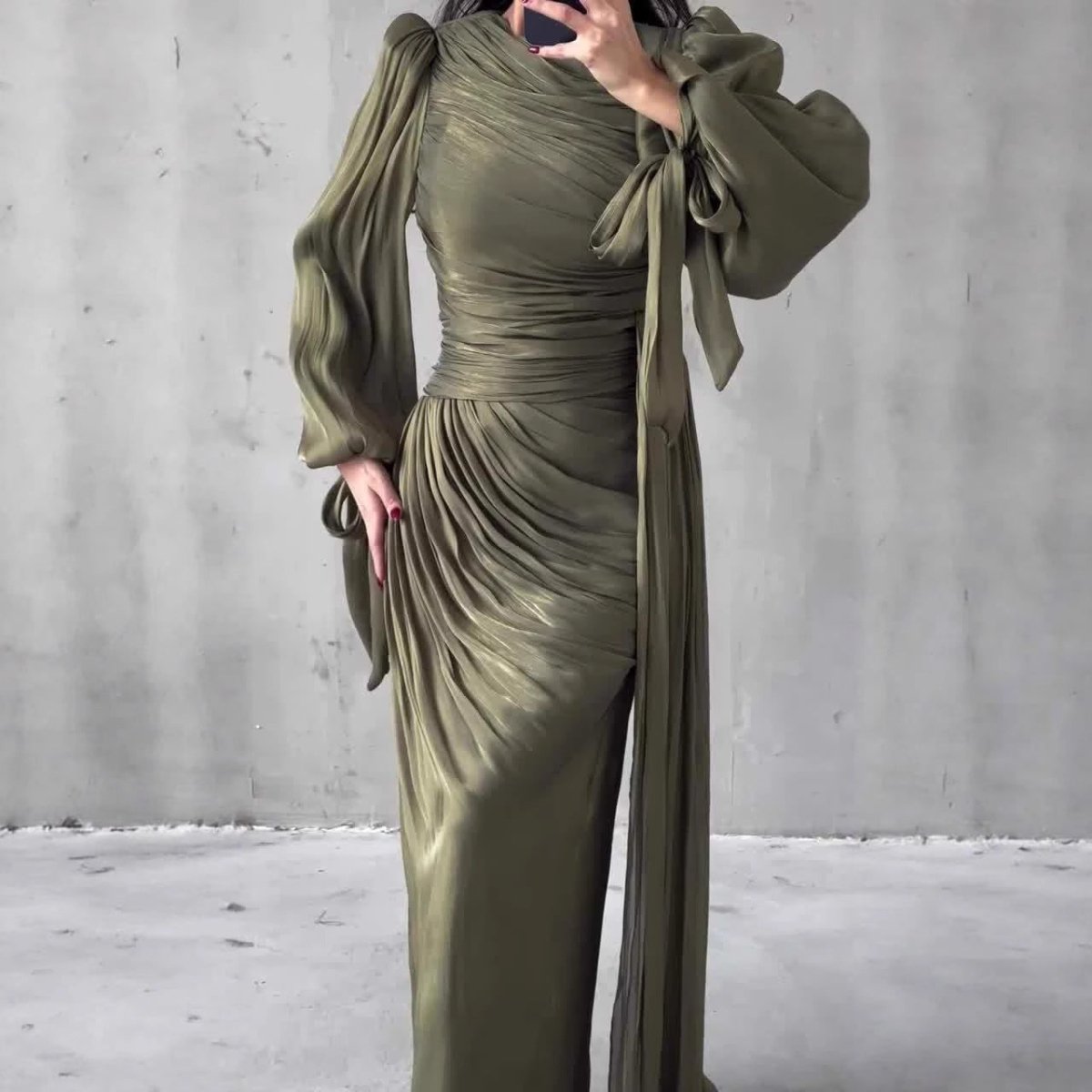 Ruched Evening Dress | Puff Sleeve Bodycon Maxi Dress(MS280) - Mariam's Collection