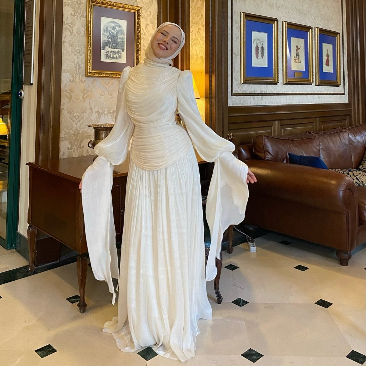 Ruched High Neck Evening Gown(MS221) - Mariam's Collection