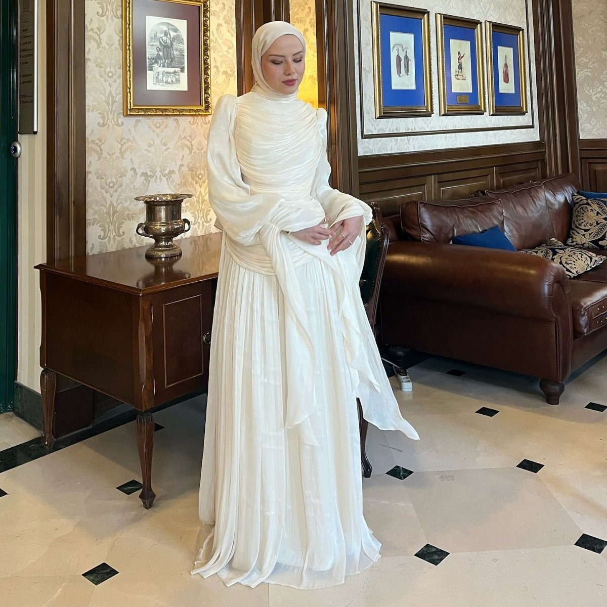 Ruched High Neck Evening Gown(MS221) - Mariam's Collection