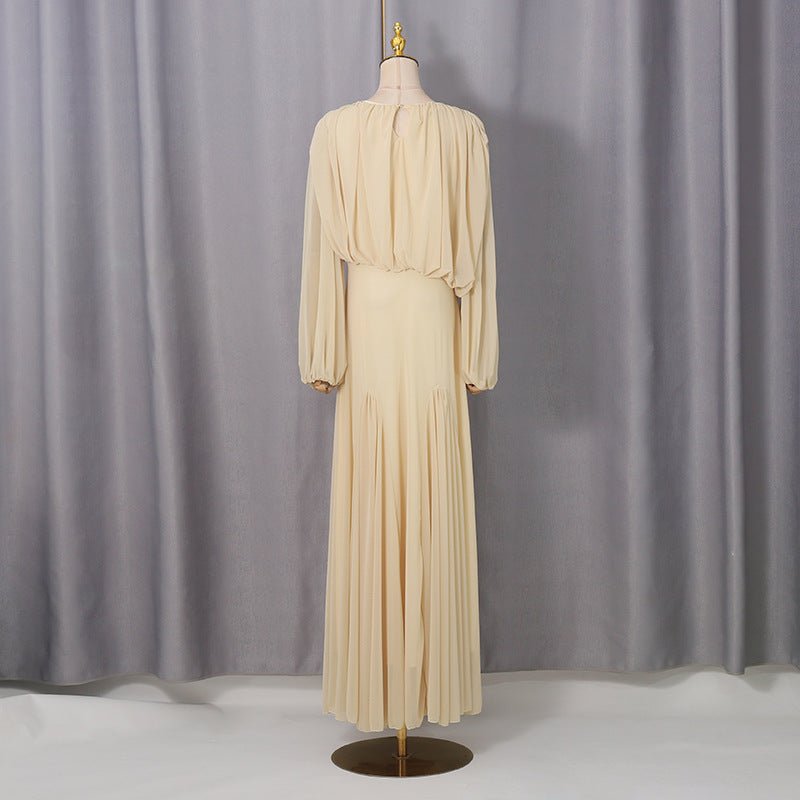 Ruched Panel Maxi Dress | Round-Neck Defined-Waist Occasion Gown(MS578) - Mariam's Collection