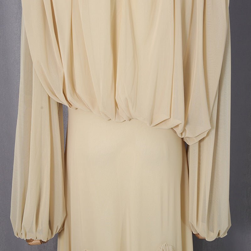 Ruched Panel Maxi Dress | Round-Neck Defined-Waist Occasion Gown(MS578) - Mariam's Collection