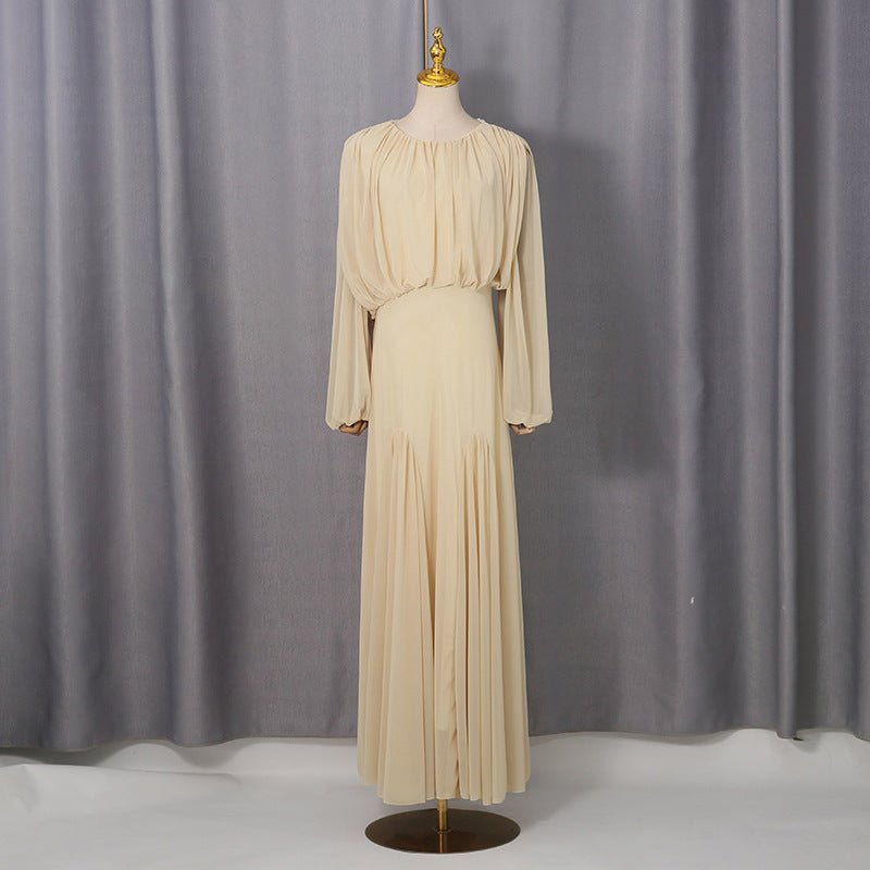 Ruched Panel Maxi Dress | Round-Neck Defined-Waist Occasion Gown(MS578) - Mariam's Collection