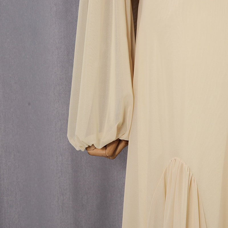 Ruched Panel Maxi Dress | Round-Neck Defined-Waist Occasion Gown(MS578) - Mariam's Collection