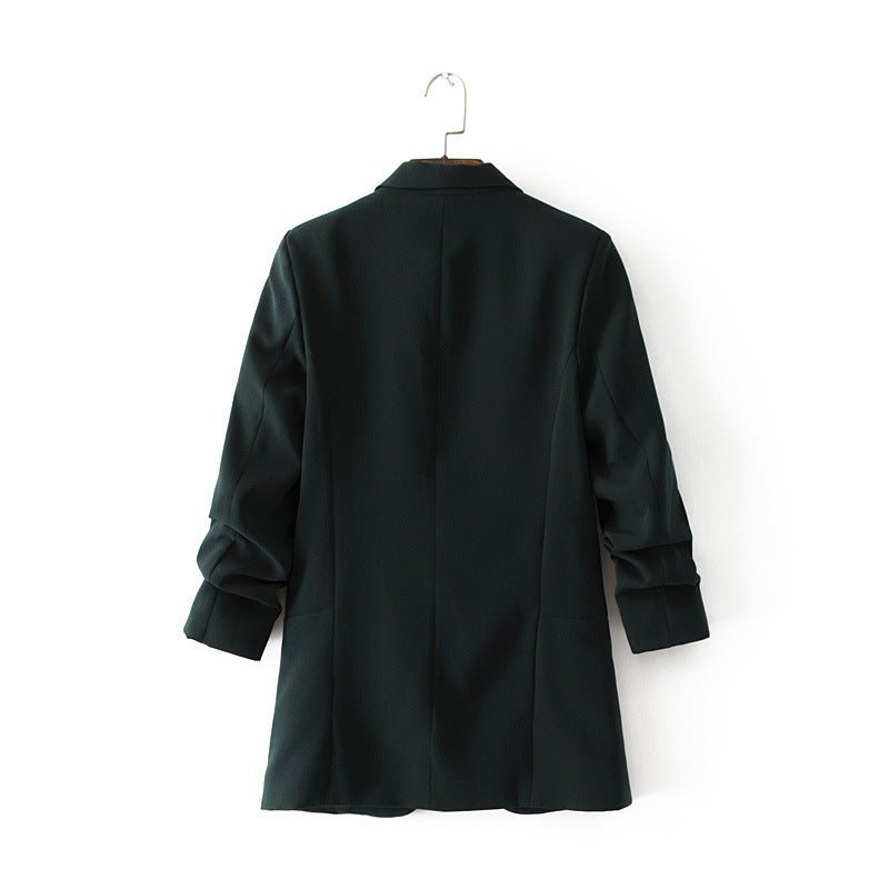 Ruched Sleeve Blazer | Three - Quarter Sleeve Longline Jacket (MS241) - Mariam's Collection