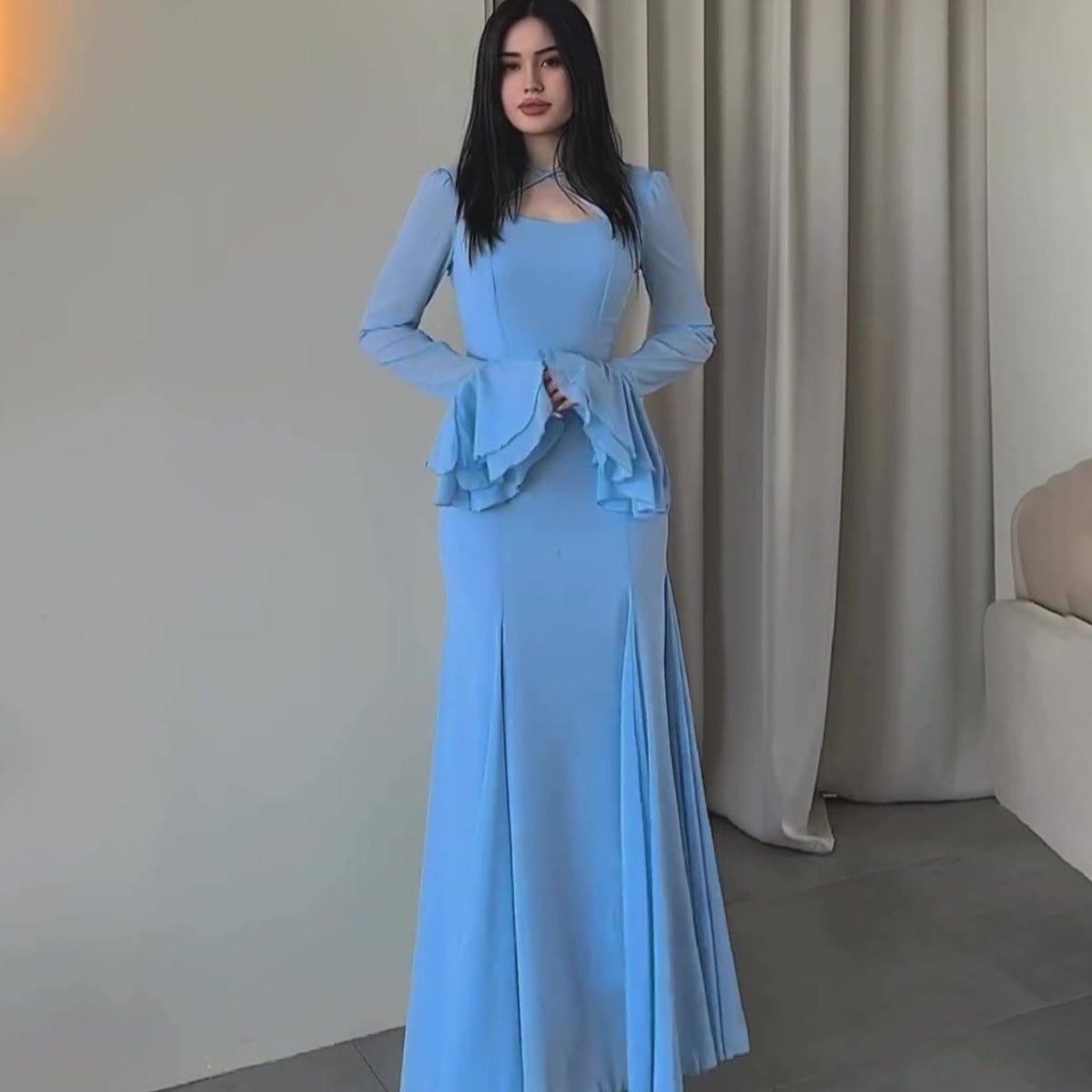 Ruffle Sleeve Dress with Crisscross Neckline(MS335) - Mariam's Collection