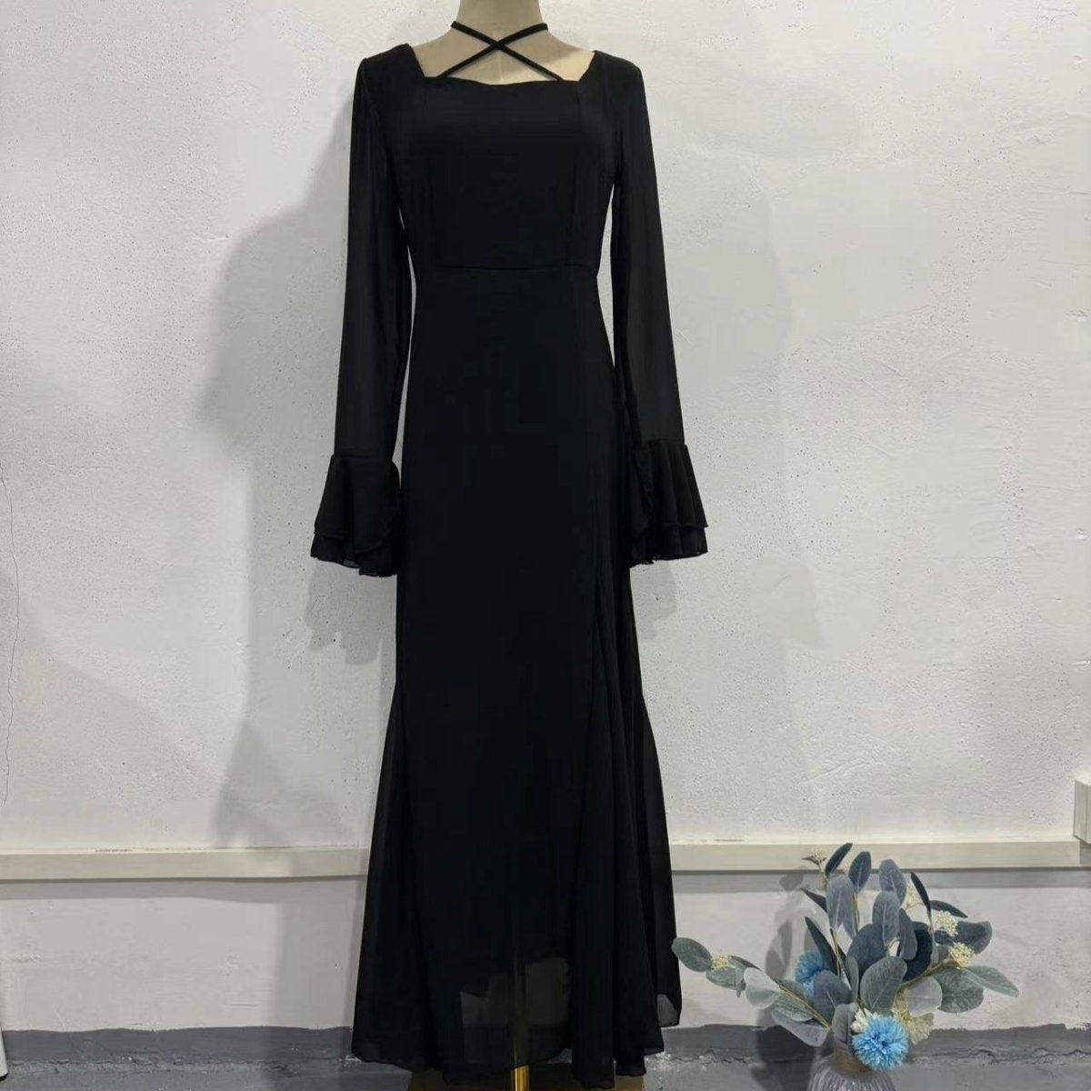 Ruffle Sleeve Dress with Crisscross Neckline(MS335) - Mariam's Collection