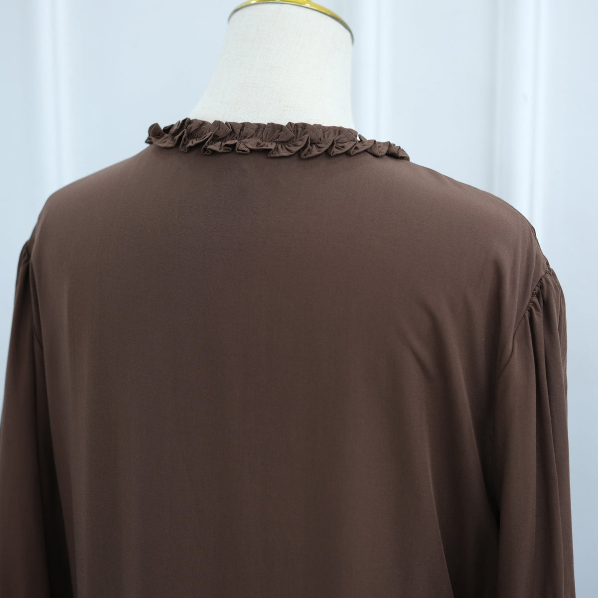 Ruffle-Trim Tie-Front Open Abaya | Lined Balloon-Sleeve Maxi Cardigan(MOA358) - Mariam's Collection