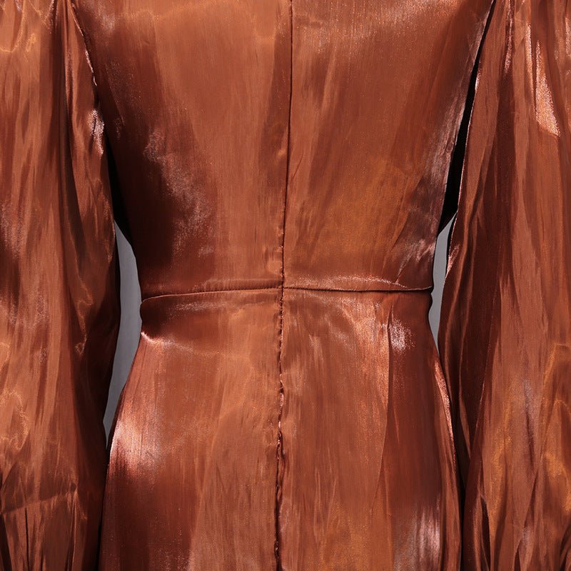 Satin Diagonal Pleat Dress with Bow Waist(MS324) - Mariam's Collection