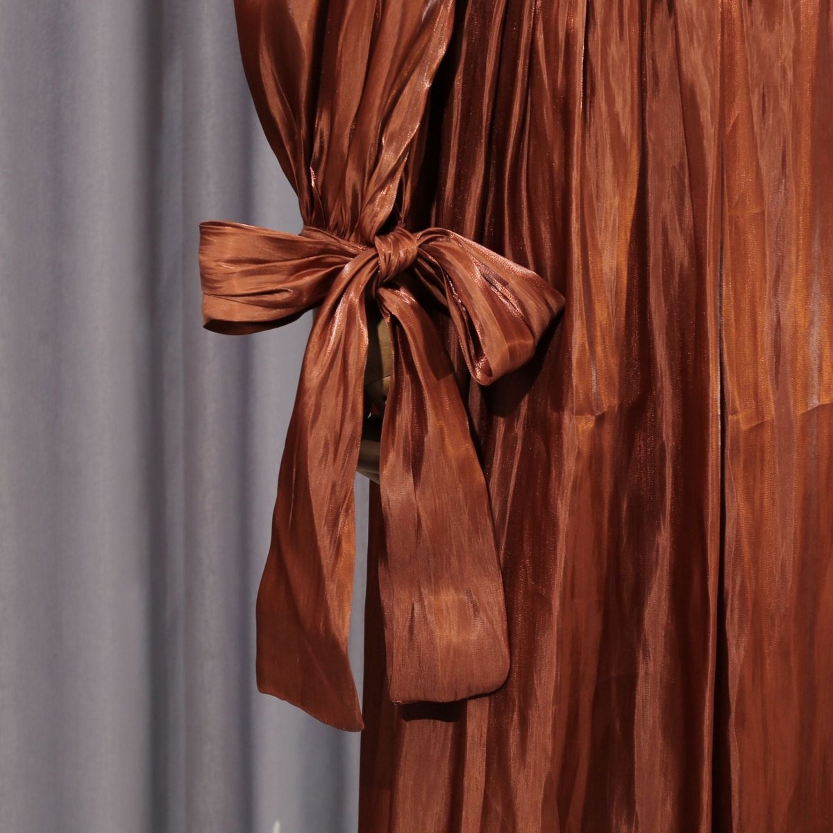 Satin Diagonal Pleat Dress with Bow Waist(MS324) - Mariam's Collection