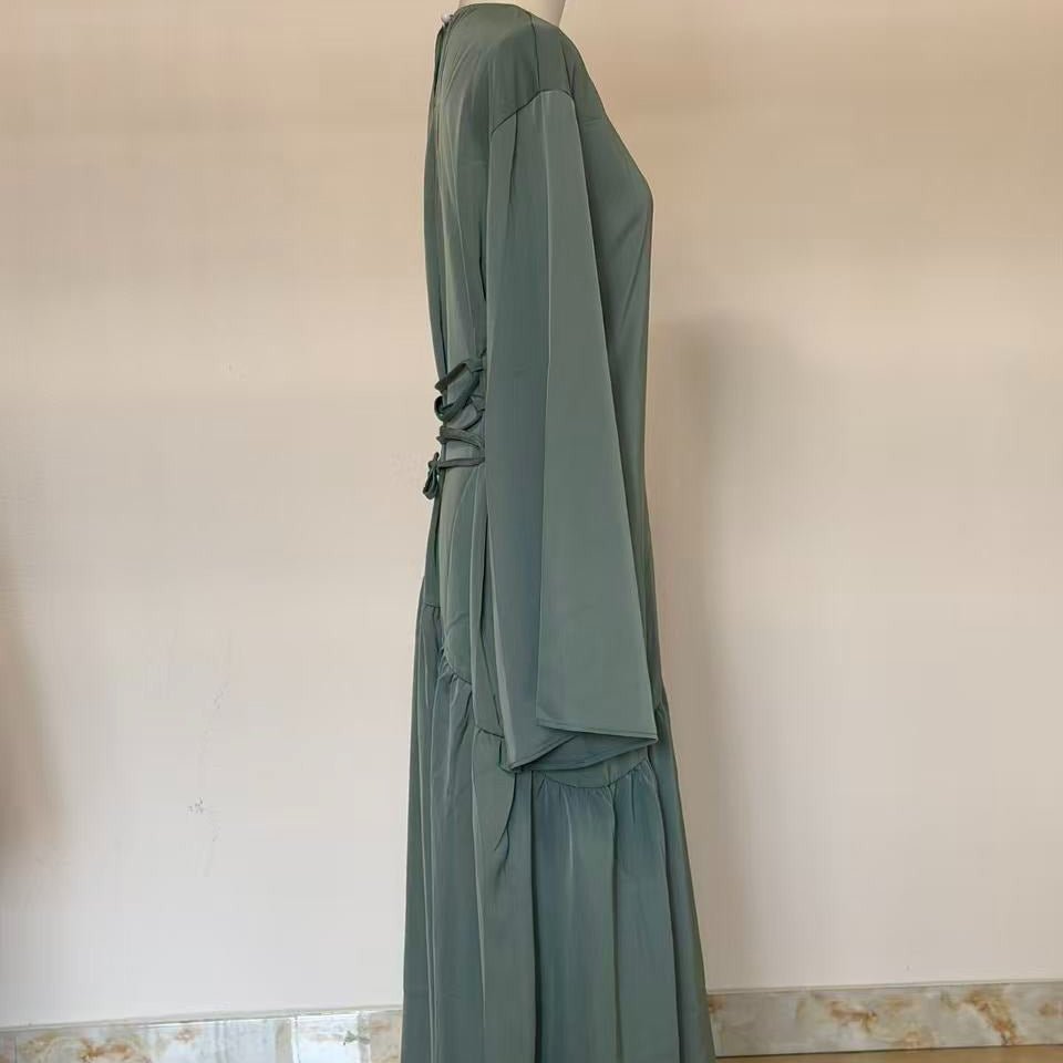 Satin-Effect Cross-Tie Waist Maxi Dress - MP071 - Mariam's Collection