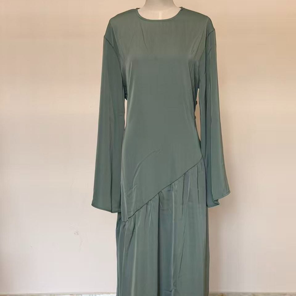 Satin-Effect Cross-Tie Waist Maxi Dress - MP071 - Mariam's Collection
