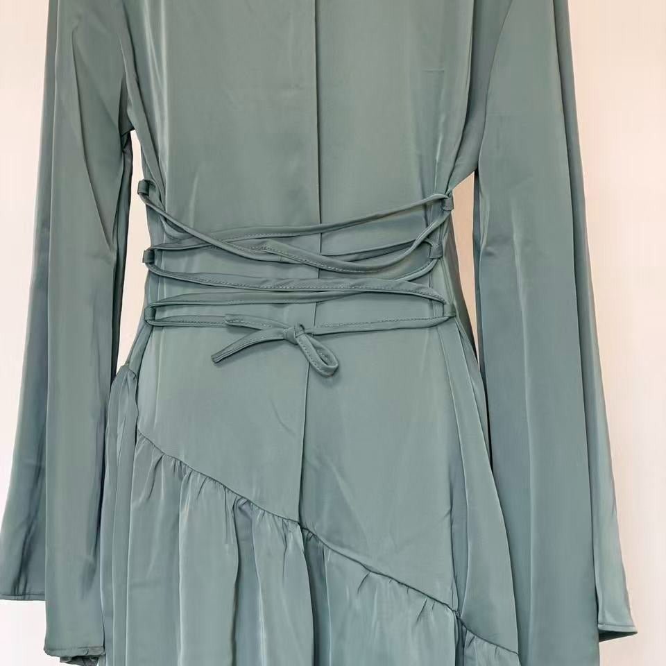 Satin-Effect Cross-Tie Waist Maxi Dress - MP071 - Mariam's Collection