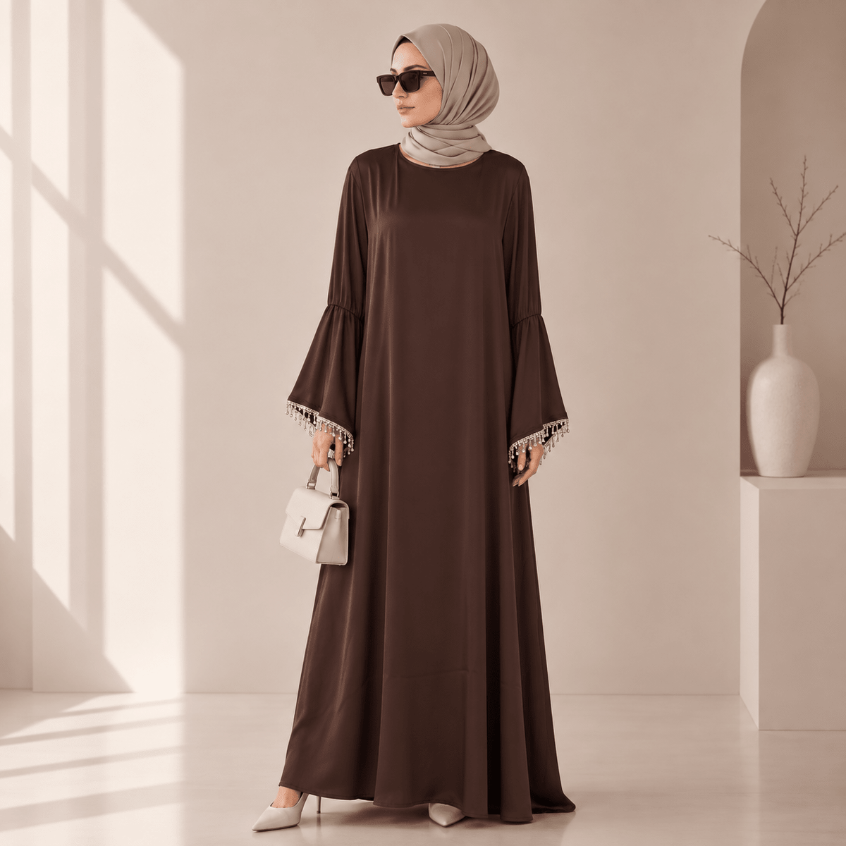 Satin-Effect Pullover Abaya with Pockets - MP075 - Mariam's Collection