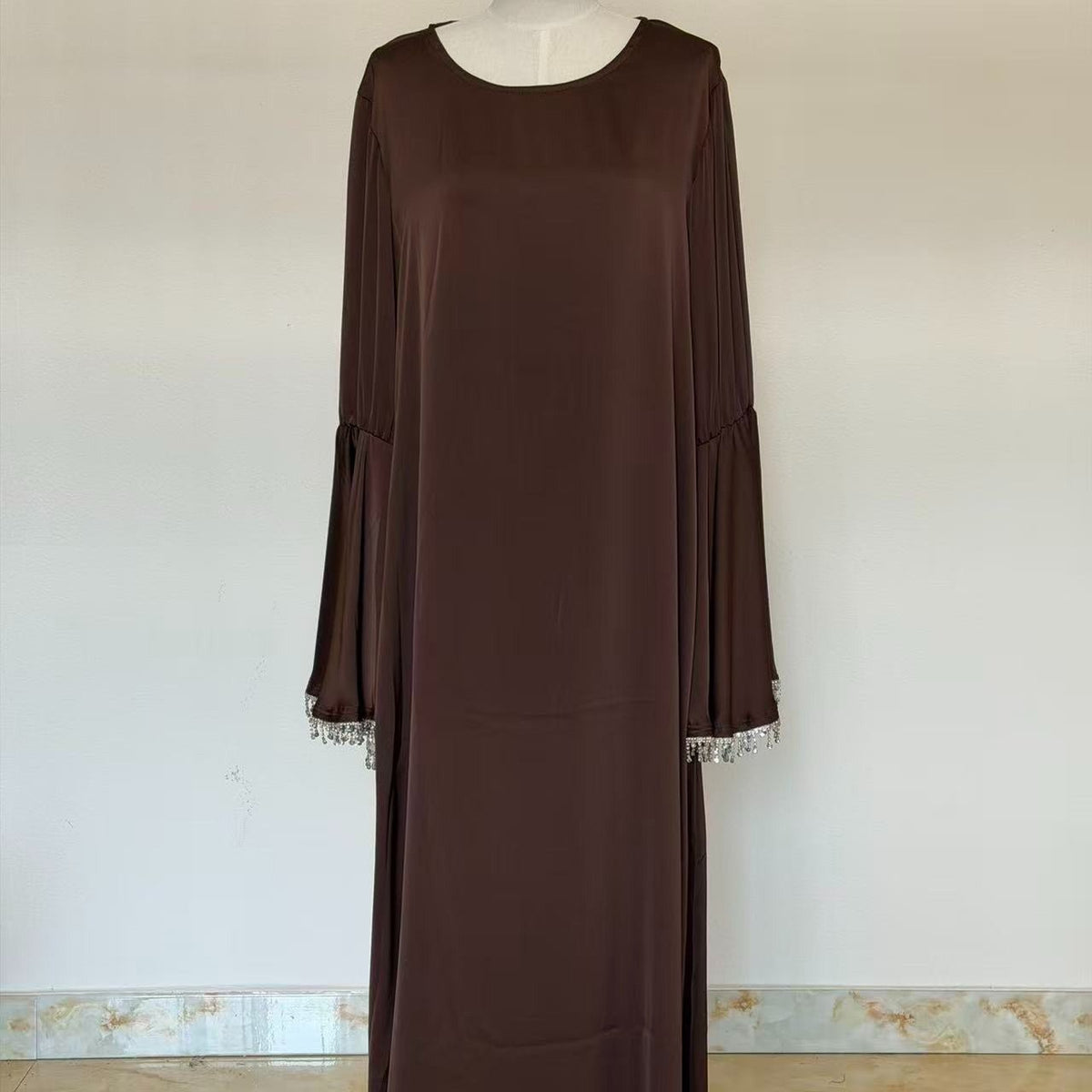 Satin-Effect Pullover Abaya with Pockets - MP075 - Mariam's Collection