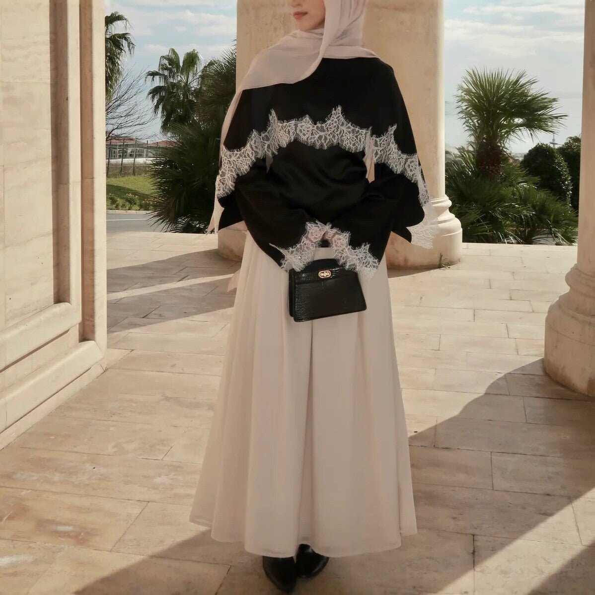 Satin Lace Trim Top(MS433) - Mariam's Collection