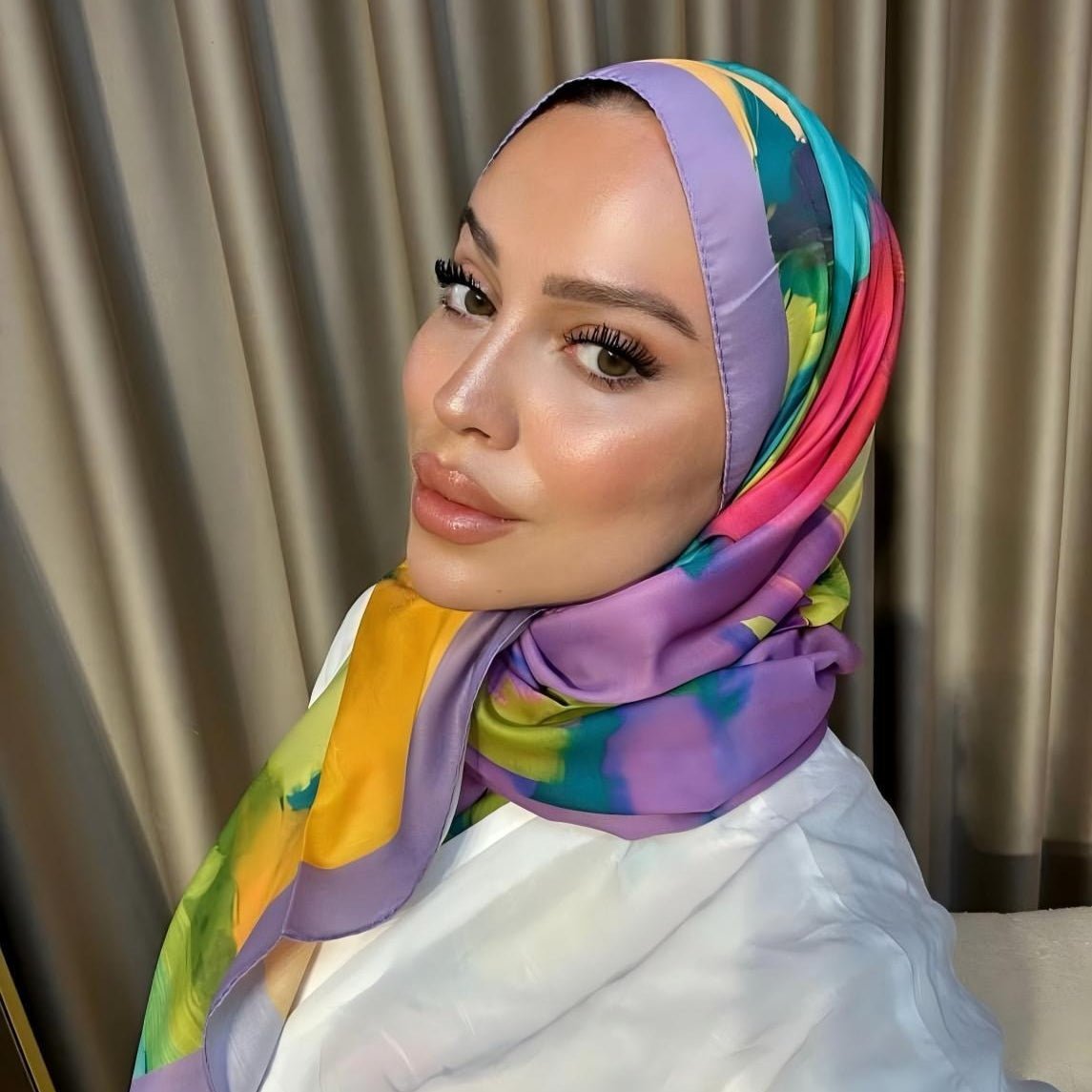 Satin Silk Printed Hijab Scarf(MH217) - Mariam's Collection