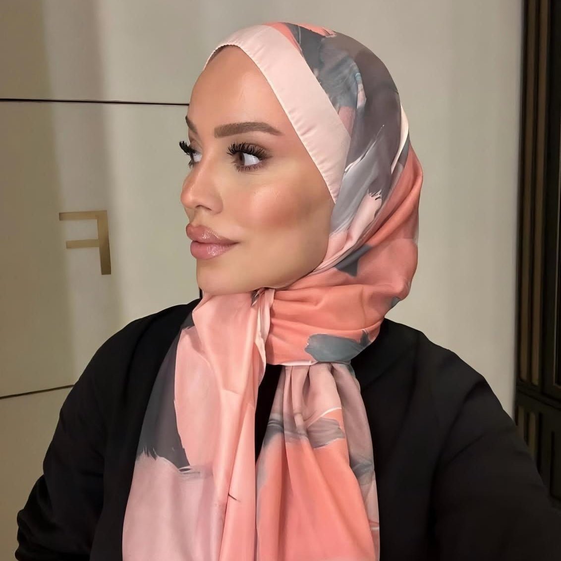 Satin Silk Printed Hijab Scarf(MH217) - Mariam's Collection