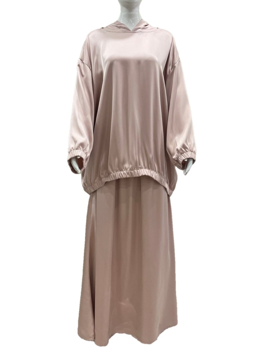 Satin Two - Piece Set with Hooded Top & Maxi Skirt(MS348) - Mariam's Collection