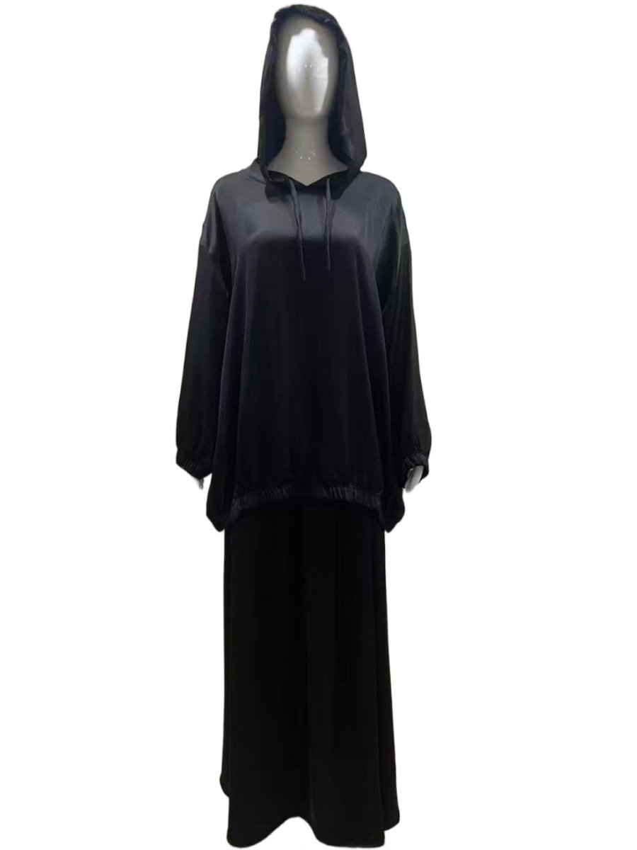 Satin Two - Piece Set with Hooded Top & Maxi Skirt(MS348) - Mariam's Collection