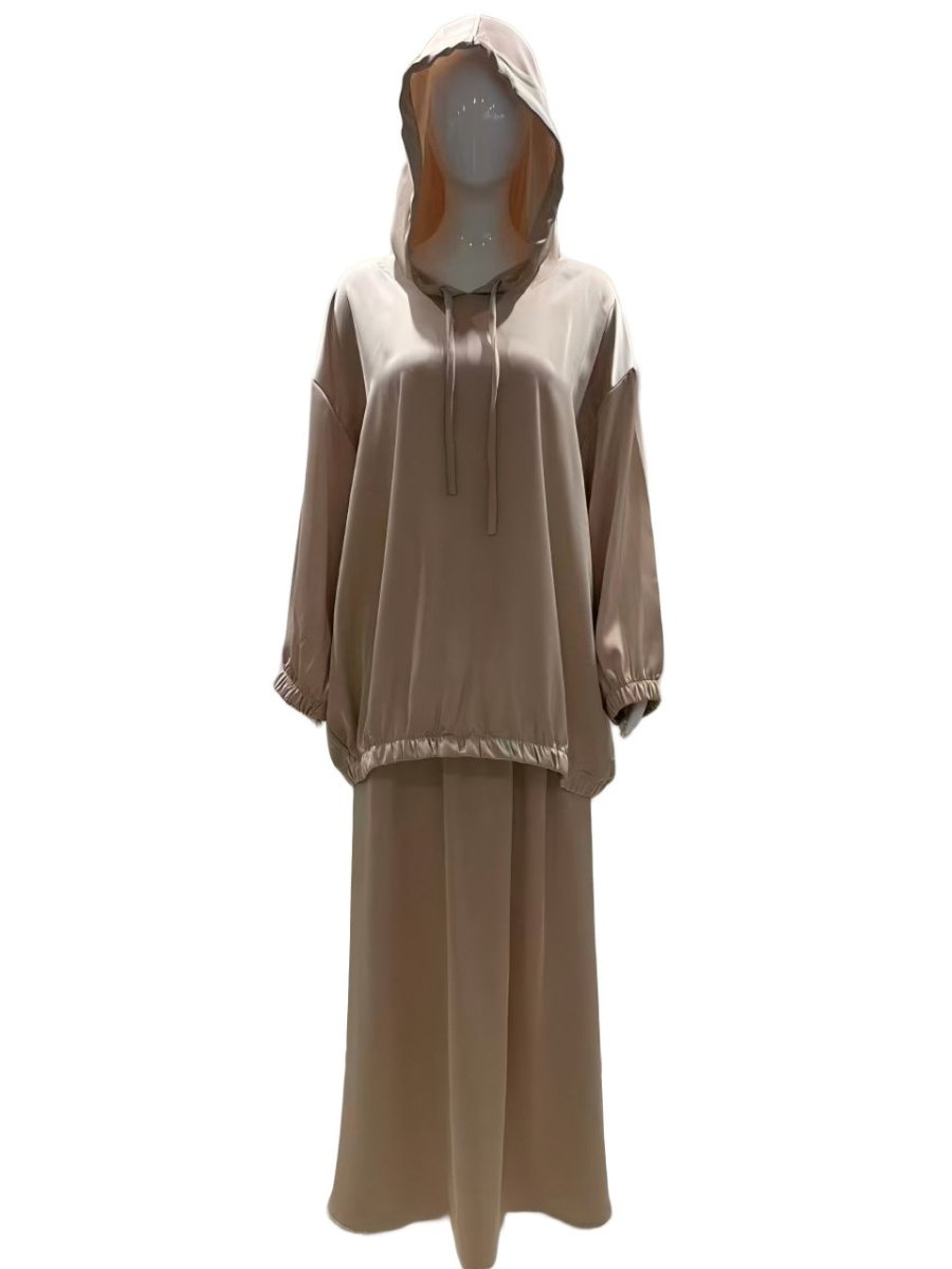 Satin Two - Piece Set with Hooded Top & Maxi Skirt(MS348) - Mariam's Collection